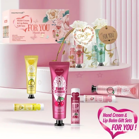 96 piece hand cream and lip balm Gift set NEW with thank you cards and bags - Picture 4 of 8